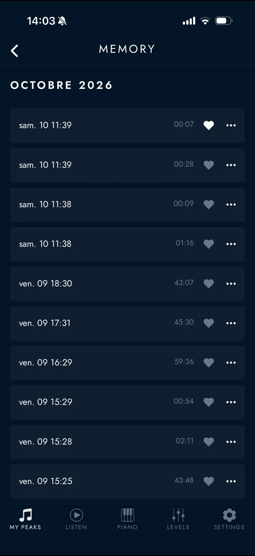 Alpange Peaker app: the memory of every piece played, kept by date
