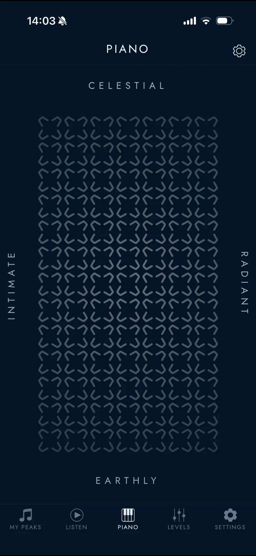 Alpange Peaker app: move the point across the grid to shape the timbre of the piano